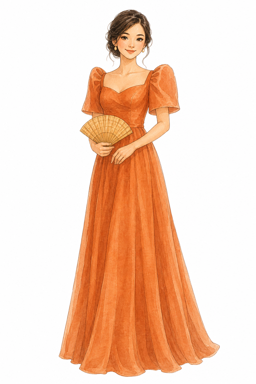 Terracotta puff-sleeve Filipiniana gown